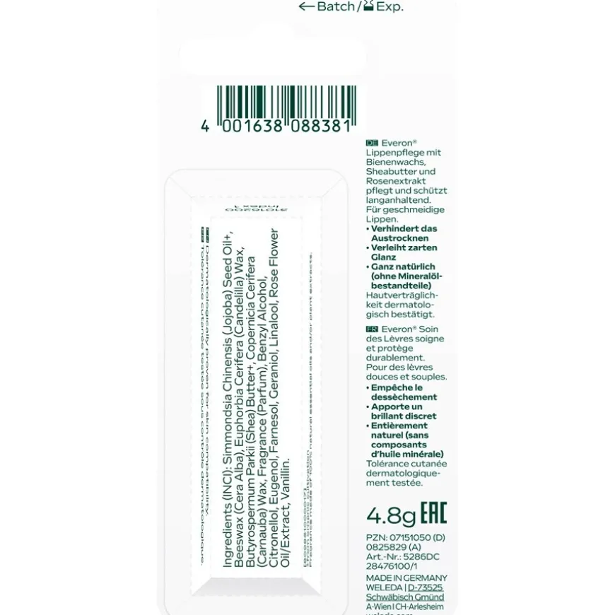 Everon lipverzorging, Voedt en beschermt droge lippen op natuurlijke wijze