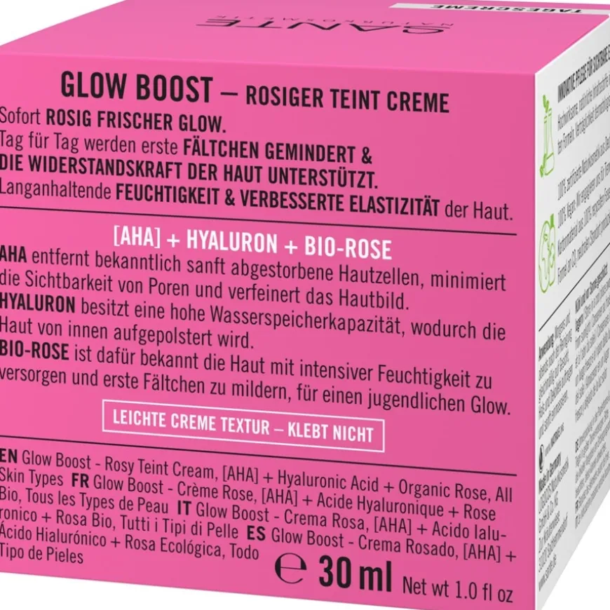 Gloed Boost teintcrème, AHA, hyaluronzuur & organische roos