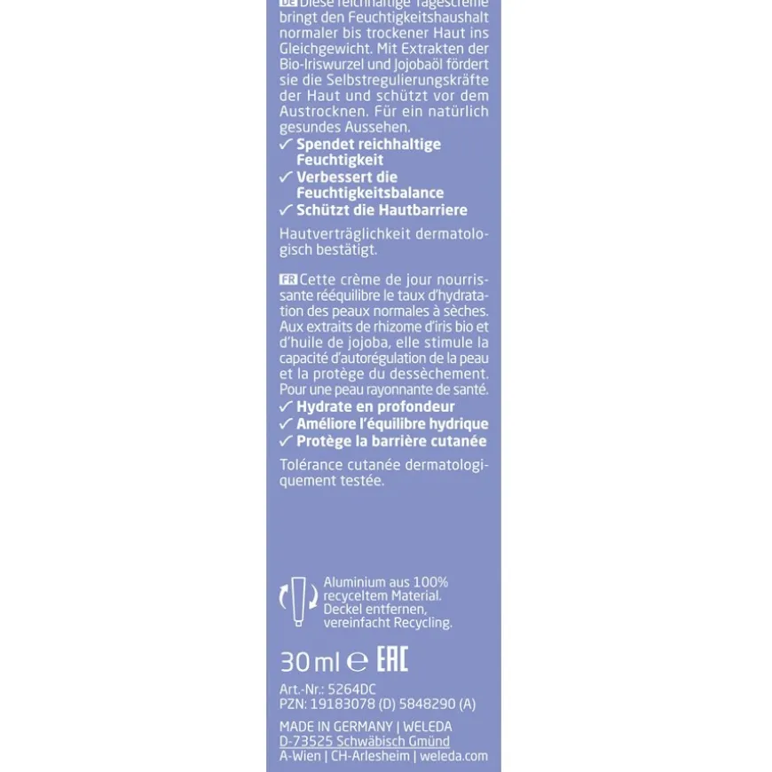 Iris dagopvang, Reguleert de vochtbalans van de normale tot droge huid