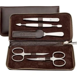 Manicurekoffer met drukknoop, 5 stuks. Bruin