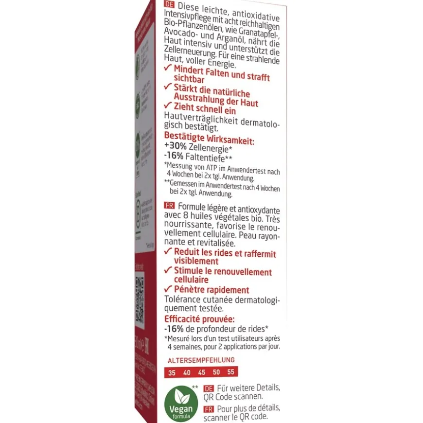 Verstevigende gezichtsolie granaatappel, Vermindert lijntjes en rimpels. Verstevigt en voedt intensief